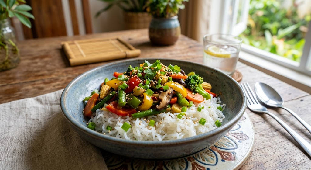 Nasi Shirataki dengan Tumis Sayur – Rendah Kalori, Tinggi Serat