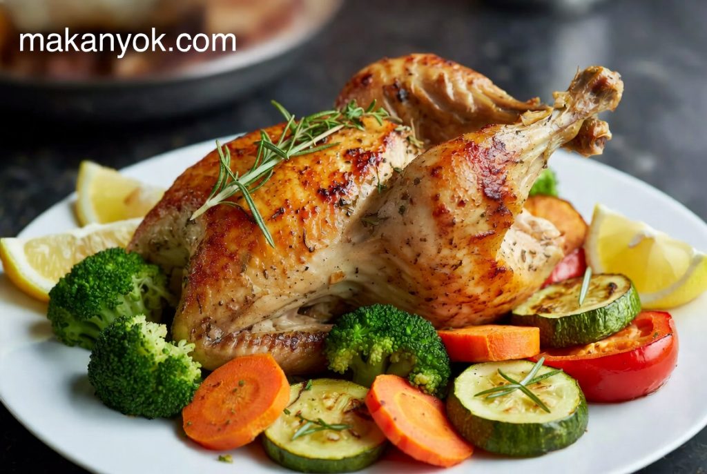 Ayam Panggang Herb dengan Sayuran Panggang